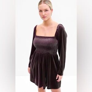 Smocked Brown/Purple Velvet Mini Dress